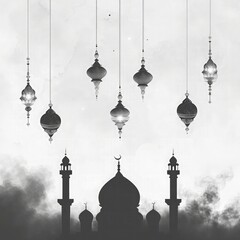Ramadan kareem islamic festival greeting card black and white, social media banner background or SQUARE FLAYER BANNER