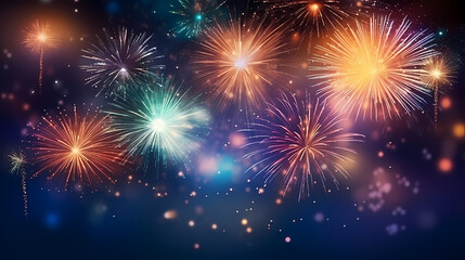 Fototapeta premium Beautiful fireworks background at night for holiday decoration