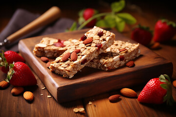 Almond nut bar with strawberries generated.AI