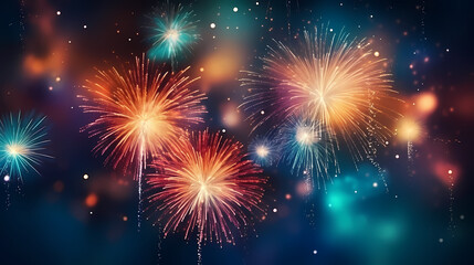 Fototapeta premium Beautiful fireworks background at night for holiday decoration