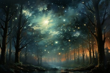 Obraz na płótnie Canvas Ephemeral star showers, painting the night sky with fleeting bursts of cosmic beauty - Generative AI