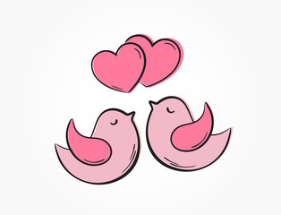 pink fly birds with hearts icon. love and romantic symbol. valentines day design