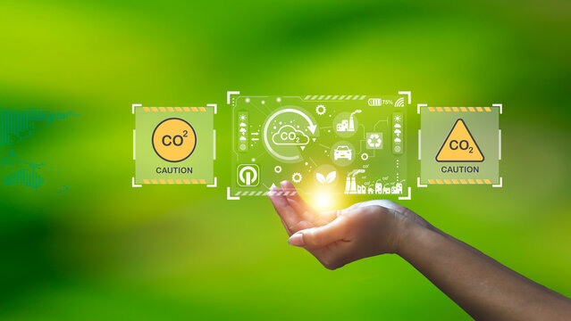 Icon visualization explains the problem and reduces carbon footprint. Global warming and climate change, concepts, energy conservation and sustainable development. earth day