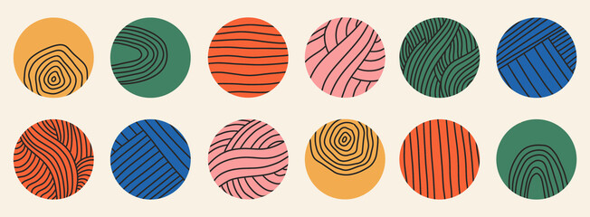 Hand drawn doodle abstract aesthetic shapes symbols illustration vector set banner wallpaper background modern pattern design rainbow squiggle circle bullet point to do symbol bright color png