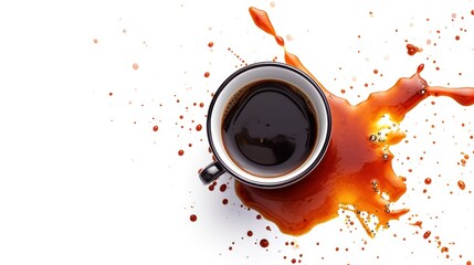 Isolated close-up view of coffee splash over white background.