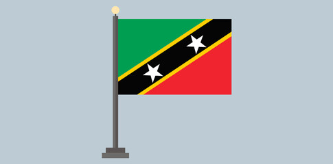 National Flag Of Saint Kitts and Nevis With Pole Vector Illustration.	