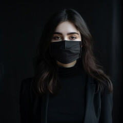 a woman wearing black face mask
