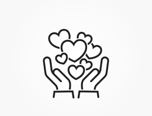hearts in hands line icon. love, care and romantic symbol. valentines day design
