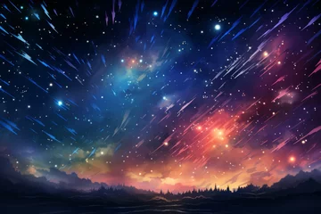 Foto auf Alu-Dibond Ephemeral star showers, painting the night sky with fleeting bursts of cosmic beauty - Generative AI © Sidewaypics