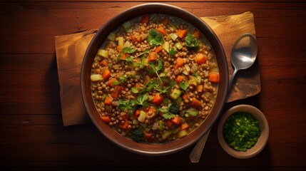 A bowl of hearty and nutritious lentil and vegetable curry, a comforting and filling dish for Ramadan