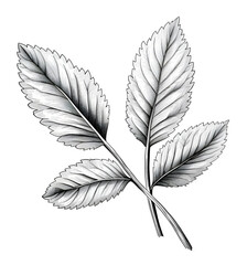 line drawing of mint leaves, illustration, herb, png file, isolate background.