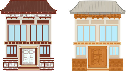 collection of two-story Chinese asian architecture buildings wit