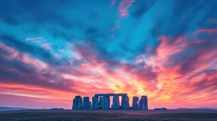 Fotobehang Colorful sunrise at famous Stonehenge ancient mystery site in England UK. © Joyce