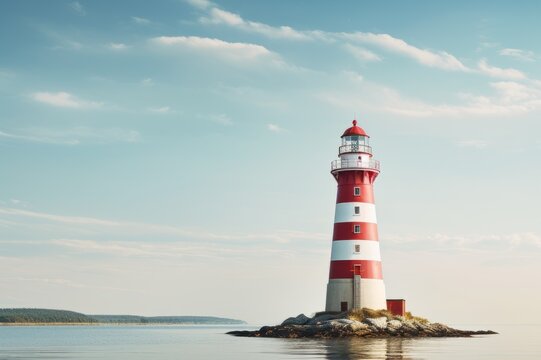 A lighthouse in a calm sea. a place for the text.