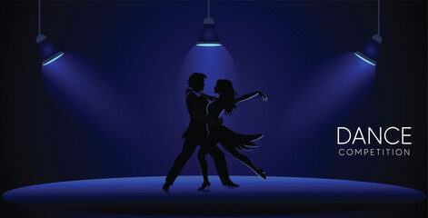 couple dancing in the stage nightclub for dance competition vector illustration 