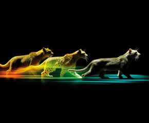 Fototapeta premium Silhouettes of animals in a hurry. Busy wildlife concept