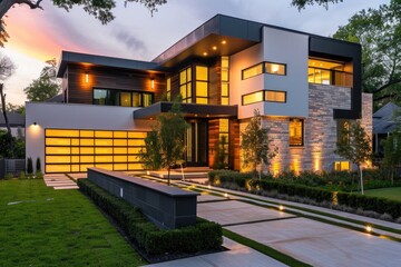 Naklejka premium a beautiful residential luxury stylish modern house architecture