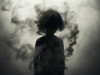 Silhouette of a child made of black smoke