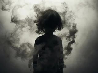 Foto auf Acrylglas Silhouette of a child made of black smoke © Pastel King