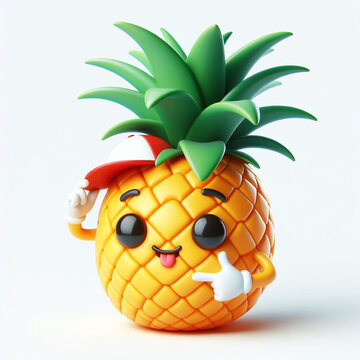 recommend clip art: 3D funny cartoon of a pineapple. Agriculture and healthy food. AI generated