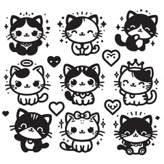 Cute cartoon cat collections - smiling cats, happy cats - vector   
