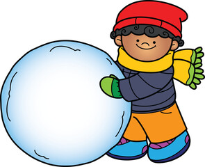 Boy playing snowball in winter clip art