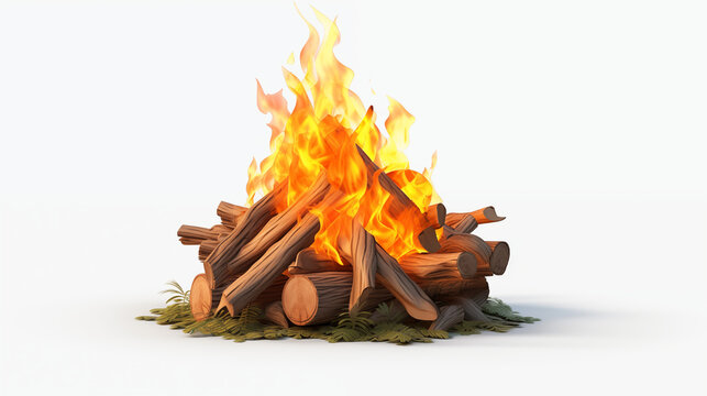 3D animate bonfire isolated in white background