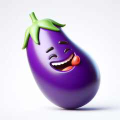 3D funny cartoon of an eggplant. Agriculture and healthy food. AI generated