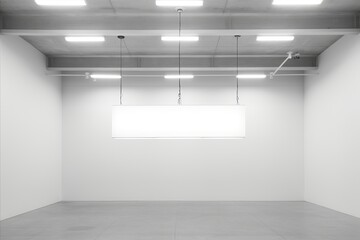 white banner in a garage with light walls copy space white mockup template
