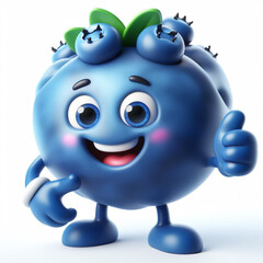 3D funny cartoon of a blueberry. Agriculture and healthy food. AI generated