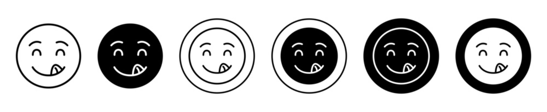 Savoring Food Emoji vector icon set collection. Savoring Food Emoji Outline flat Icon.