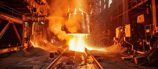 Creating steel and heavy metals in an electric furnace during production. - obrazy, fototapety, plakaty