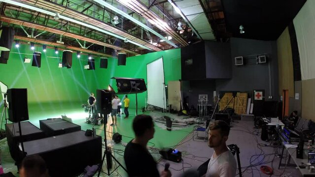 Shooting of clip go in the green studio. Time lapse.