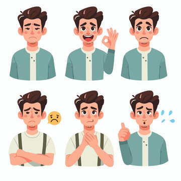 Vector collection of male characters with various expressions