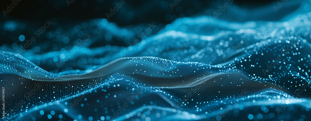 Wall mural abstract digital wave particles and bokeh lights. a dynamic digital landscape of glowing wave partic
