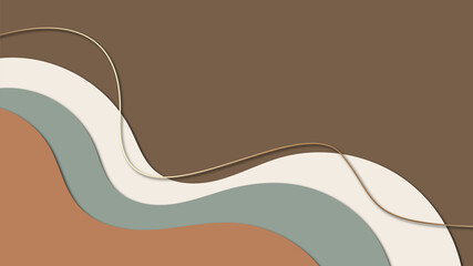 Elegant Waves of Luxury: White, Light Blue, Brown, and Cream Paper Cut Abstract Background with Gold Accents