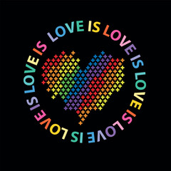 Fototapeta na wymiar Vector print for t shirt . LGBT rainbow flag colors, love word , Typography print for t shirt and greating card. Vector