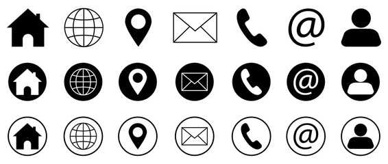 Business card contact information icons. Contact us icon set. Vector illustration, EPS10