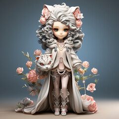 3D cartoon of lady in stylish foampunk surreal style. AI generated