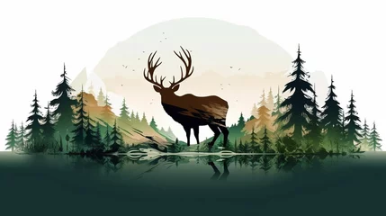 Deurstickers copy space, vector illustration, forest silhouette in the shape of a wild animal wildlife and forest conservation concept. Beautiful design for wildlife preservation, environmental awareness. Nature c © Dirk