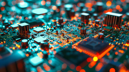 Closeup of a computer processor chip, emphasizing hardware, technology, and engineering. - obrazy, fototapety, plakaty