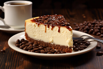 Cheesecake with coffee beans and great background