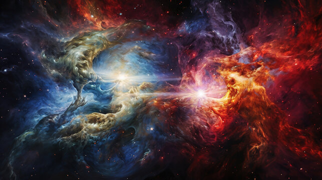 Merging of black holes in deep space. 3d illustration
