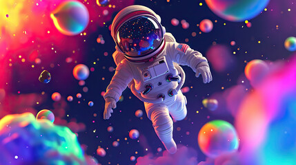 Tiny Explorer of the Cosmos: 3D Animated Model of a Pint-Sized Astronaut Embarking on a Mission to Explore a Colorful, Animated Galaxy, Surrounded by Vibrant Stars and Whimsical Planets