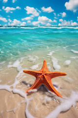 Fototapeta na wymiar Starfish on the beach in the sea. selective focus. Generative AI,