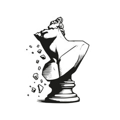 cracked statue head of greek sculpture sketch engraving style vector illustration. greek silhouette