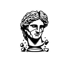 cracked statue head of greek sculpture sketch engraving style vector illustration. greek silhouette