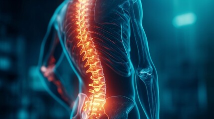 Person suffering from severe back pain, 3d rendered illustration of a painful back. - obrazy, fototapety, plakaty