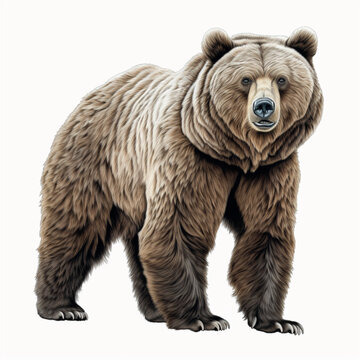 Grizzly bear, realistic, white background, wild, brown bear