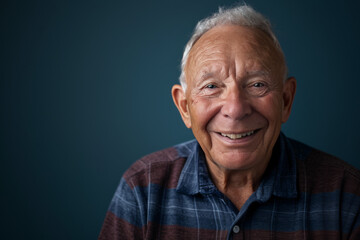 An older man in a plaid shirt smiles for the camera